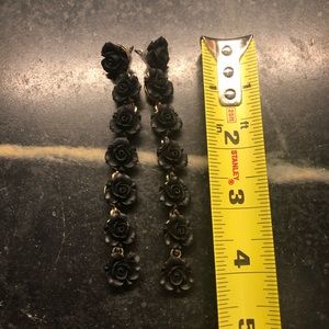 Black roses drop earrings. 4”